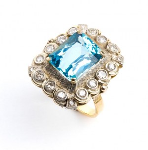 Blue topaz diamond gold silver ring