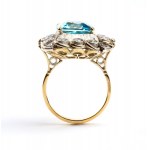 Blue topaz diamond gold silver ring