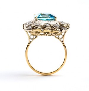 Blue topaz diamond gold silver ring