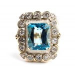 Blue topaz diamond gold silver ring
