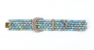 Gold and silver bracelet with diamonds and nobles opals