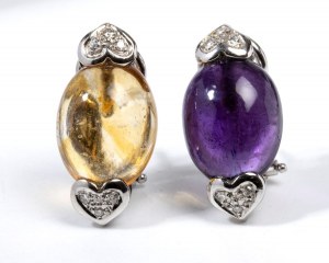 Gold earrings with diamonds and precious stones
