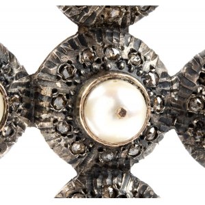 Pendant cross in silver and gold with pearls and diamonds