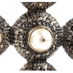 Pendant cross in silver and gold with pearls and diamonds