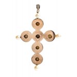 Pendant cross in silver and gold with pearls and diamonds