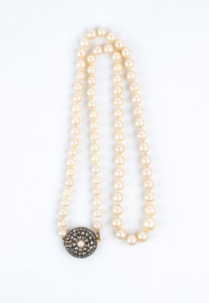 Gold, silver diamaonds pearl necklace