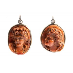 Mediterranean coral cameo earrings