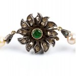 Gold, silver, diamond, emerald long pearl necklace