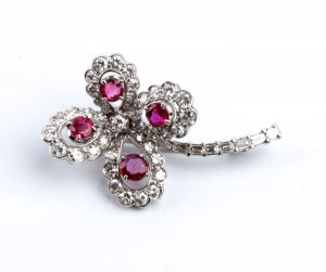 Gold, ruby and diamond flower brooch