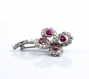 Gold, ruby and diamond flower brooch