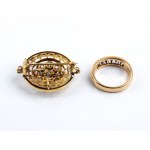Yellow gold diamond pendant-brooch and ring