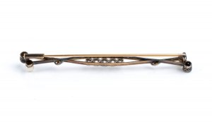 Gold platinum diamond and pearl bar brooch