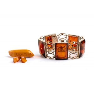 Baltic amber brooch and ambroid gold bracelet