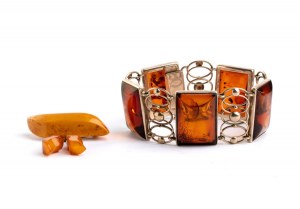 Baltic amber brooch and ambroid gold bracelet