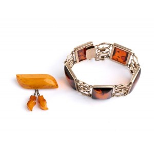 Baltic amber brooch and ambroid gold bracelet