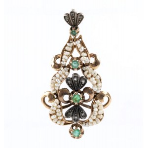 Gold and silver pendant with pearls and emeralds