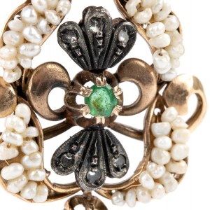 Gold and silver pendant with pearls and emeralds