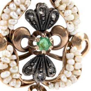 Gold and silver pendant with pearls and emeralds