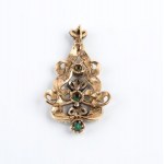 Gold and silver pendant with pearls and emeralds