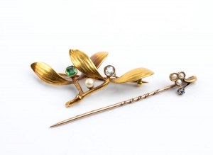 Diamond emerald pearl gold brooch and pin