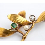 Diamond emerald pearl gold brooch and pin