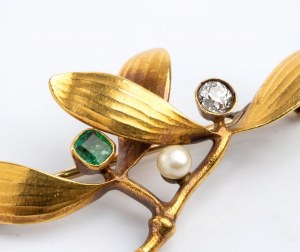 Diamond emerald pearl gold brooch and pin