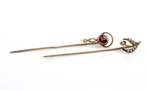 2 pearl garnet gold pins