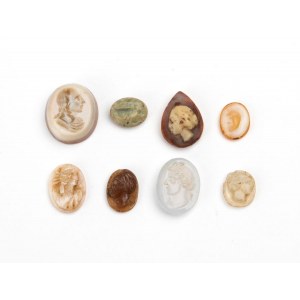 Lot of 8 chalcedony, agate, and carnelian carving