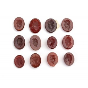 Set of 12 carvings in carnelian