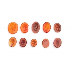 Lot of 10 carvings in carnelian agate