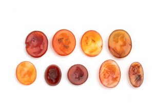 Lot of 9 engraved carnelian agate