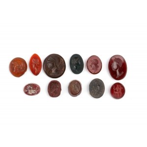 Lot of 10 jasper, carnelian, and glass paste carving