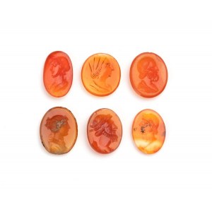 Set of 6 carnelian agate carvings