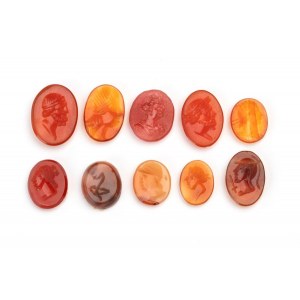 Lot of 10 agate and carnelian carvings