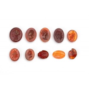 Lot of 10 carvings in carnelian agate