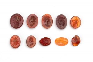 Lot of 10 carvings in carnelian agate