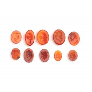 Lot of 10 carvings in carnelian