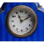 Art Déco silver, guilloché enamel and ivory table clock