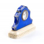 Art Déco silver, guilloché enamel and ivory table clock