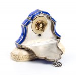 Art Déco silver, guilloché enamel and ivory table clock