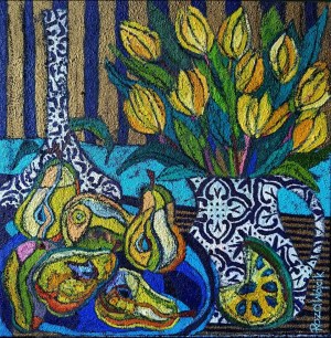 Rozalia Wojcik, Yellow tulips and pears, 2023