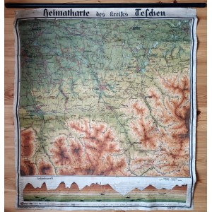 Śląsk Cieszyński - Cieszyn - mapa topograficzna na płótnie - Heimatkarte Kreis Teschen - Cieszyn ca. 1914 [ Cieszyn, Jabłonków, Skoczów, Ustroń , Szczyrk Bielsko, Bohumin, Strumień, Wisła ]