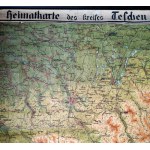 Śląsk Cieszyński - Cieszyn - mapa topograficzna na płótnie - Heimatkarte Kreis Teschen - Cieszyn ca. 1914 [ Cieszyn, Jabłonków, Skoczów, Ustroń , Szczyrk Bielsko, Bohumin, Strumień, Wisła ]