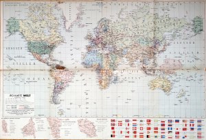 Political map of the world detailing the colonies of the Third Reich and the flags of the countries during World War II, Munchen 1941 [ Third Reich ].