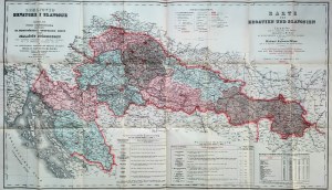 Karte von Kroazien und Slavonien - Map of Croatia and Slavonia, dedicated to Count Jellacic von Buzim, designed by M. Katzenschlager and K. Peucker - Wien 1909/10