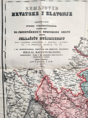 Karte von Kroazien und Slavonien - Map of Croatia and Slavonia, dedicated to Count Jellacic von Buzim, designed by M. Katzenschlager and K. Peucker - Wien 1909/10