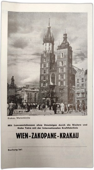 Timetable of the Vienna Zakopane Krakow Bus Line - Polish Orbis Travel Agency circa 1938.