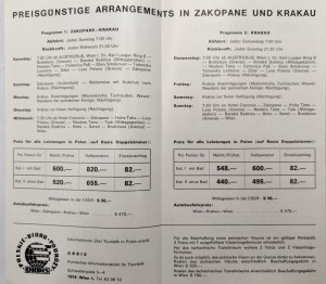 Timetable of the Vienna Zakopane Krakow Bus Line - Polish Orbis Travel Agency circa 1938.