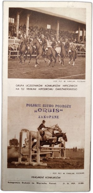 Gniezno - tourist guide, Poznań 1939 [ city plan, hippodrome, Orbis Zakopane stamp].