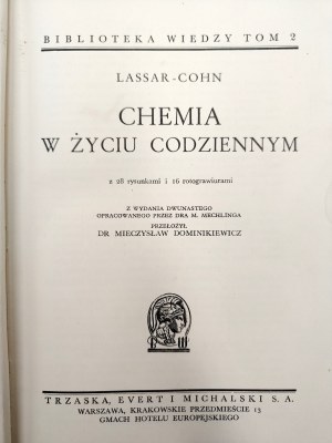 Lassar - Cohn - Chemistry in everyday life with 28 drawings, Warsaw ca. 1934 [ beer, wine, vodka].